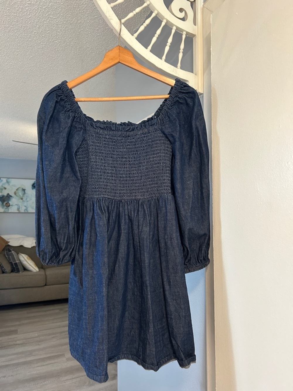 J.Crew Blue Women’s Size S Chambray Smocked Puff Sleeve Dress